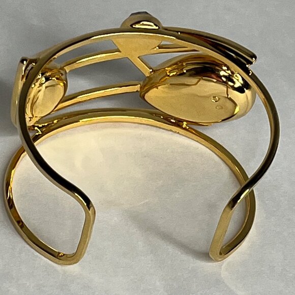 Swarovski Signed Swan Logo Wide Crystal Jeweled Gold-Tone Cuff Bracelet - Picture 3 of 7